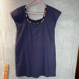 Wishlist Blue Cotton Mini Dress Multicolor Neckline Boho Boutique M Oversized